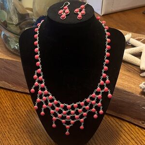 Sterling and Pink Necklace and Earring Set